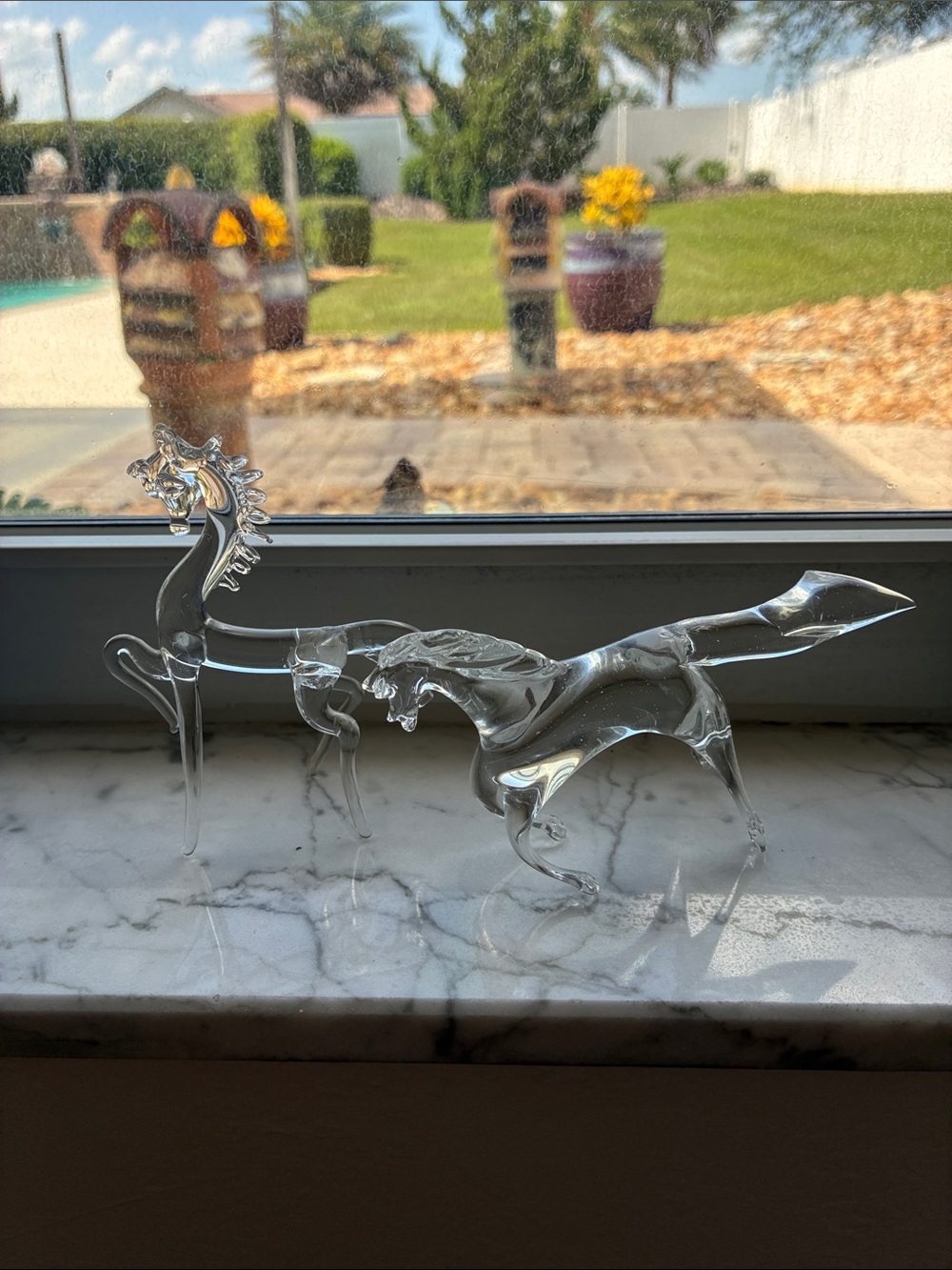 Crystal Glass Horse Sculpture - Clear Home Art Accent